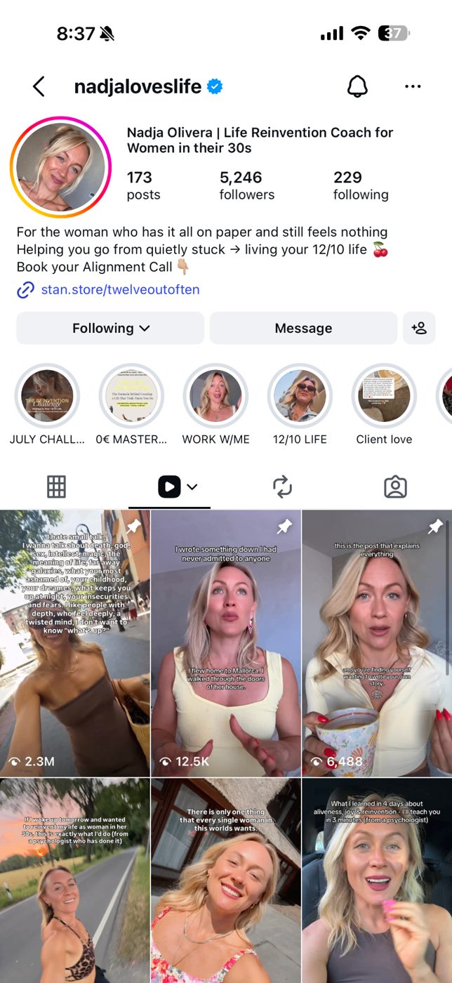 After — 5,246 followers, 2.3M-view reel