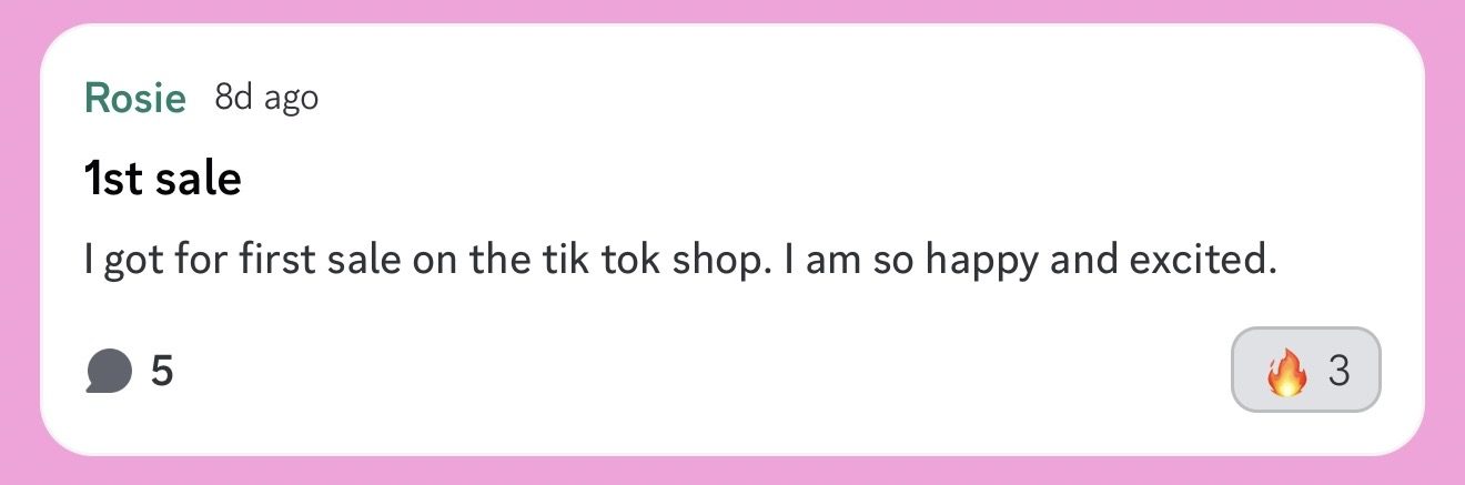 Rosie's first TikTok Shop sale